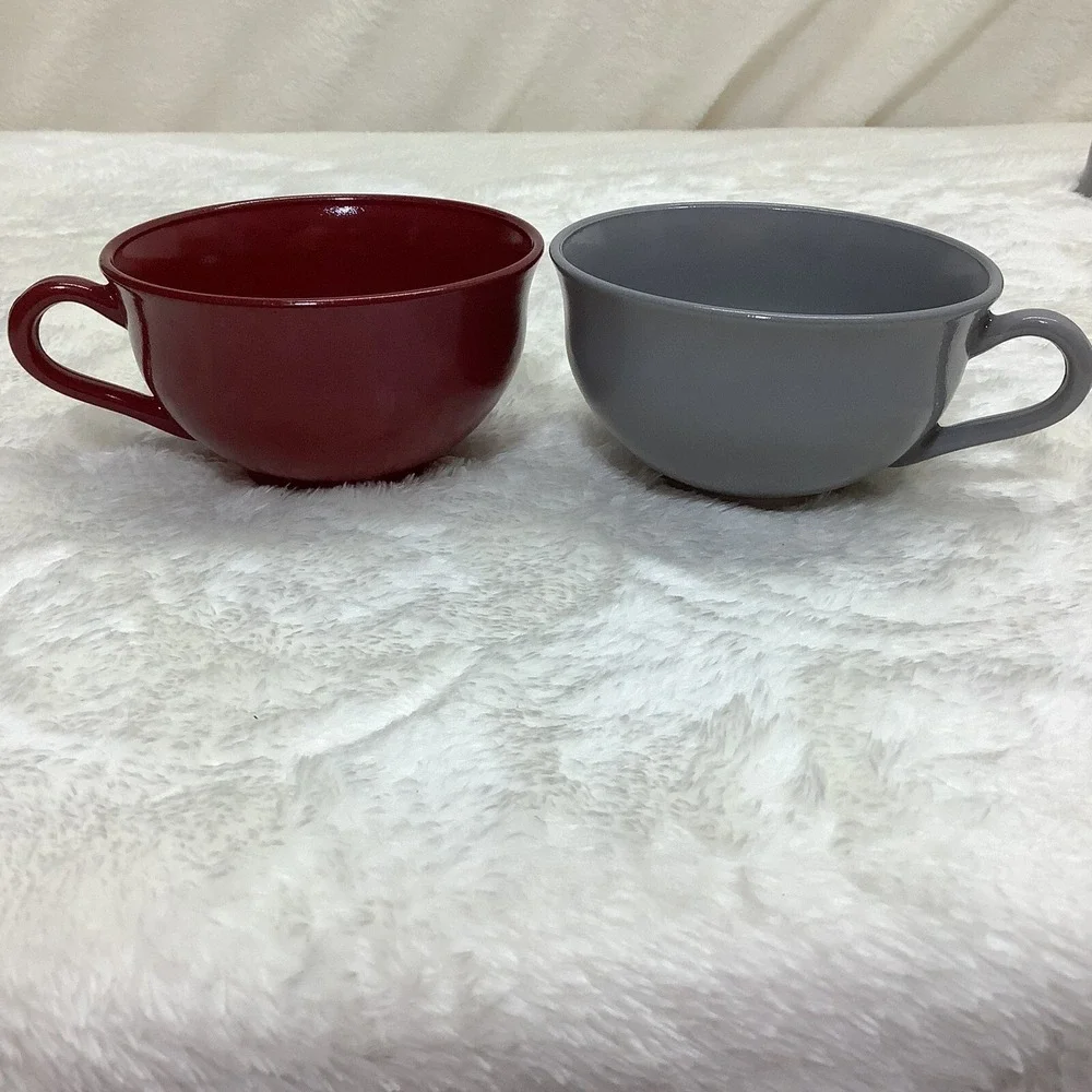 Hazel Atlas Ovide Platonite 6 Vintage Milk Glass Tea Cup Red Yellow Green Gray
